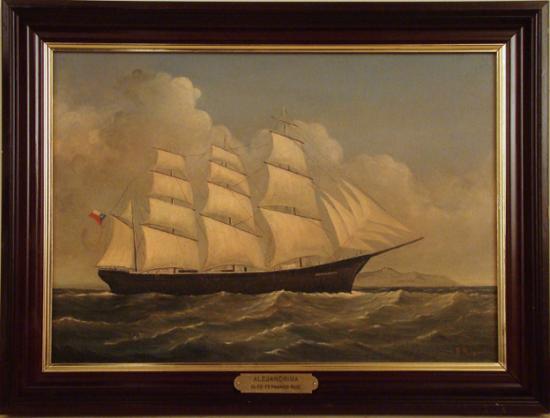 Pintura marina con embarcación a vela